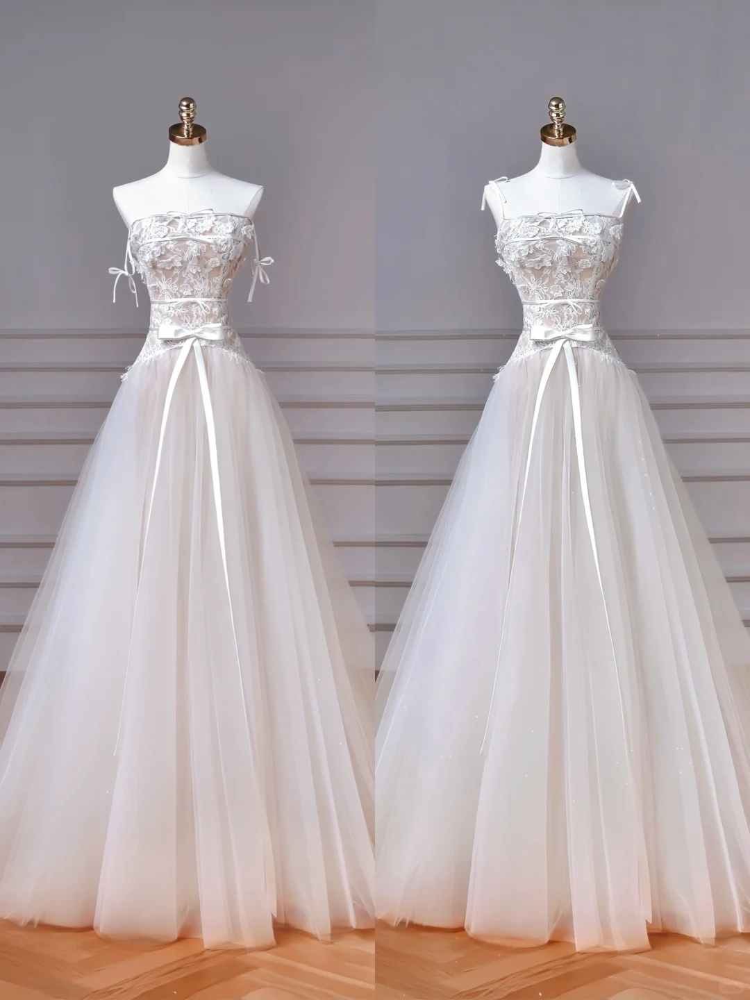 Pretty A Line Spaghetti Straps Tulle Lace Applique Long Wedding Dresses