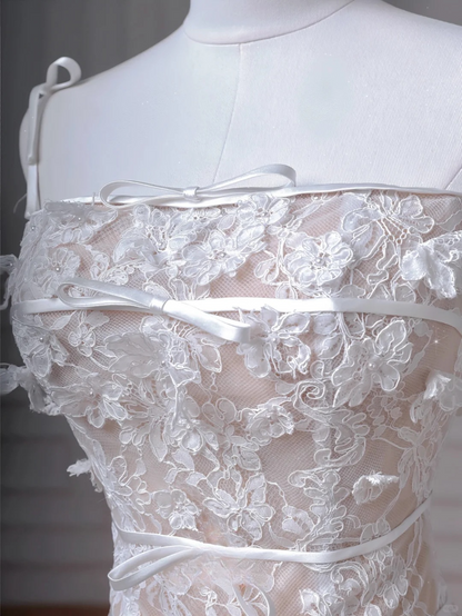 Pretty A Line Spaghetti Straps Tulle Lace Applique Long Wedding Dresses