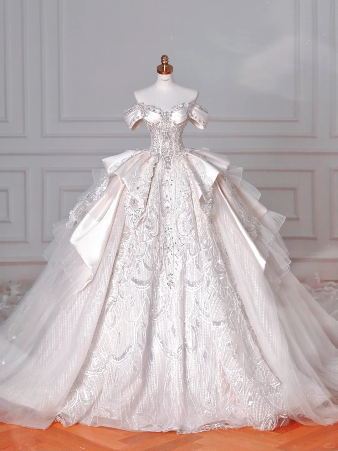 Timeless Ball Gown Off The Shoulder Satin Tulle Lace Sequin Beads Long Wedding Dresses