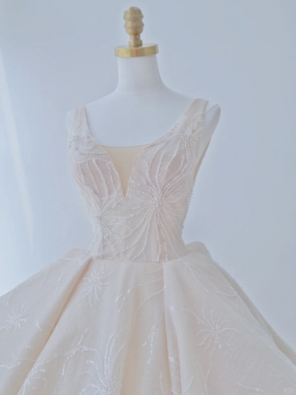 Elegant Ball Gown Satin Sequin Backless Long Wedding Dresses