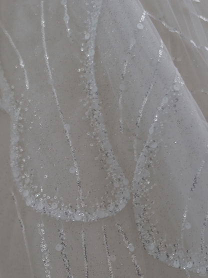 Classy Ball Gown V Neck Tulle Sequin Short Sleeves Long Wedding Dresses