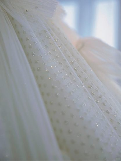 Elegant Ball Gown Strapless Tulle Sequin Long Wedding Dresses