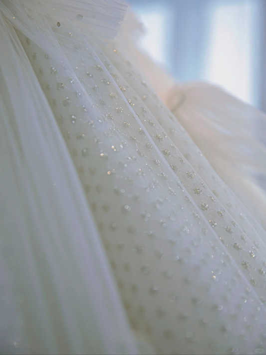 Elegant Ball Gown Strapless Tulle Sequin Long Wedding Dresses
