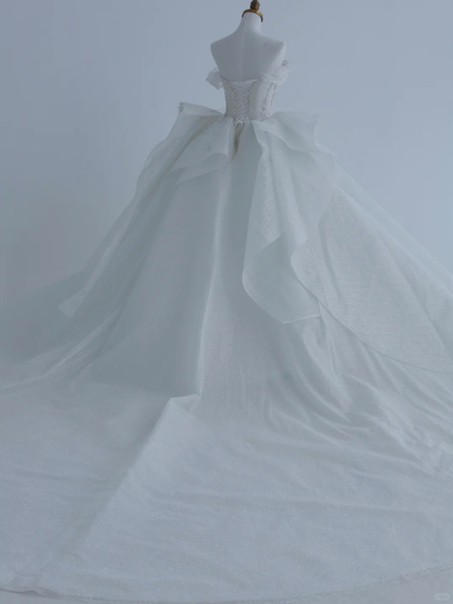 Timeless Ball Gown Strapless Satin Sequin Beads Long Wedding Dresses