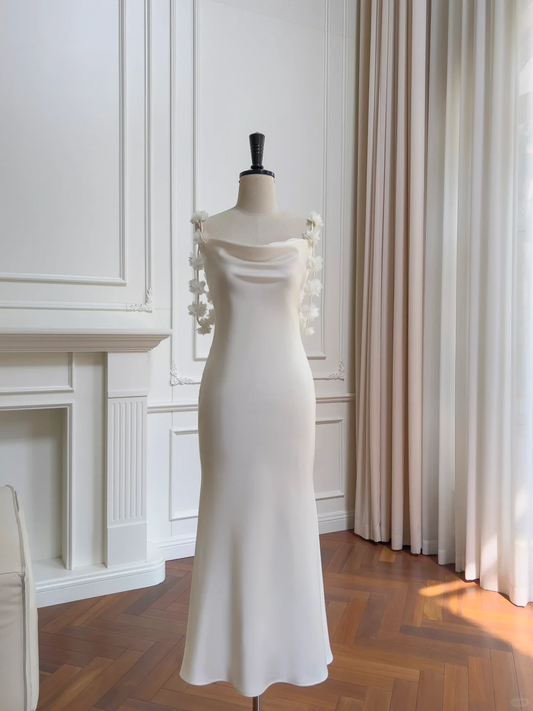 Elegant Mermaid Spaghetti Straps Satin Long Wedding Dresses