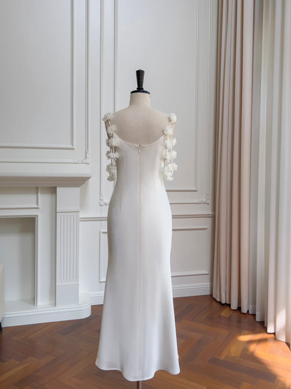 Elegant Mermaid Spaghetti Straps Satin Long Wedding Dresses