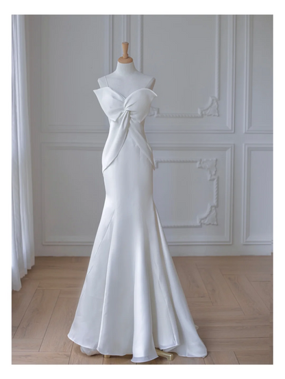 Unique Mermaid One Shoulder Strap Satin Long Wedding Dresses