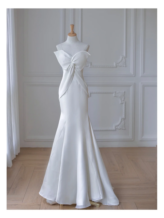 Unique Mermaid One Shoulder Strap Satin Long Wedding Dresses