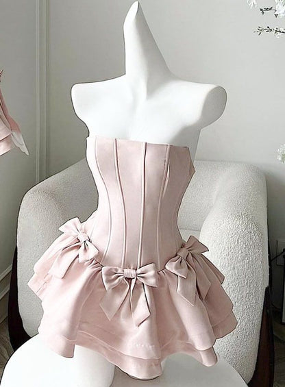 Simple Strapless Sleeveless Satin A-Line Mini Homecoming Dress