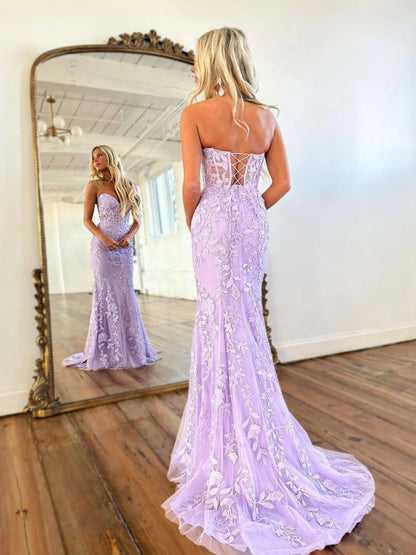 Lilac Mermaid Lace Long Prom Dress, Formal Evening Dress