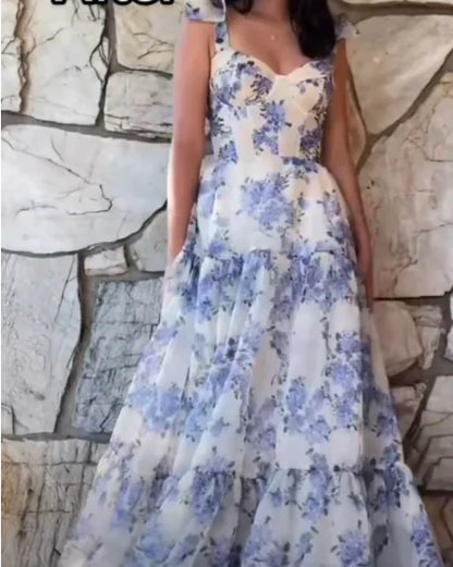 LTP1617,Fairy Tales Printed Sleeveless A-Line Prom Dresses,Long Evening Party Dress