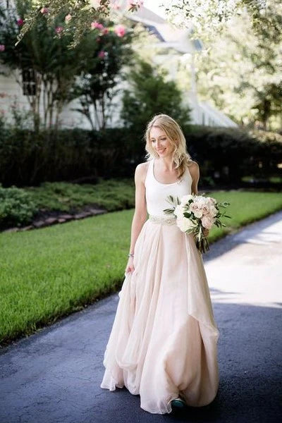 Champagne White Chiffon Floor Length Wedding Dresses