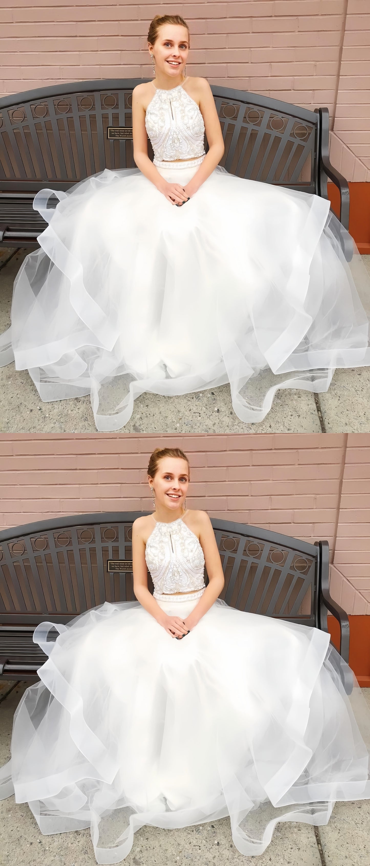 Charming Two Pieces Halter Prom Dresses Senior Graduation Dress Long Evening Party Gown,LTP4098