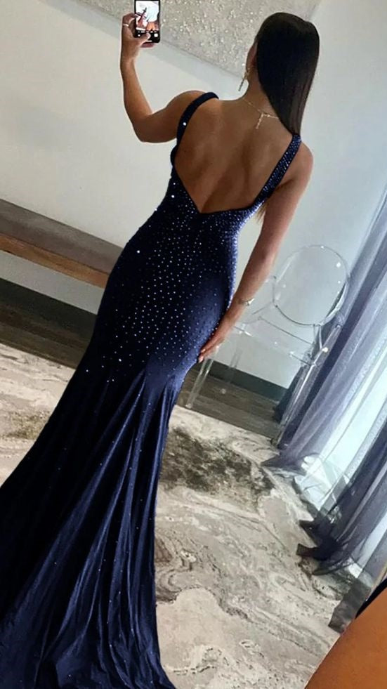 Charming V-Neck Mermaid Prom Dresses Pearl Beaded Evening Party Dress,LTP4220