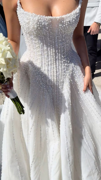 Charming White Pearl Beaded Wedding Dresses Bridal Gown,LTP3811
