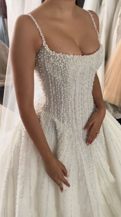 Charming White Pearl Beaded Wedding Dresses Bridal Gown,LTP3811