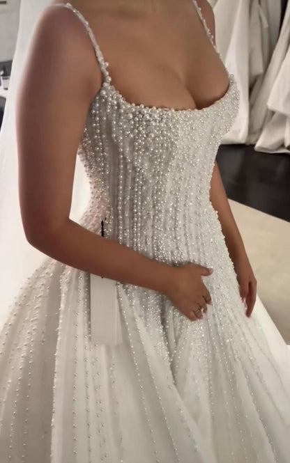 Charming White Pearl Beaded Wedding Dresses Bridal Gown,LTP3811
