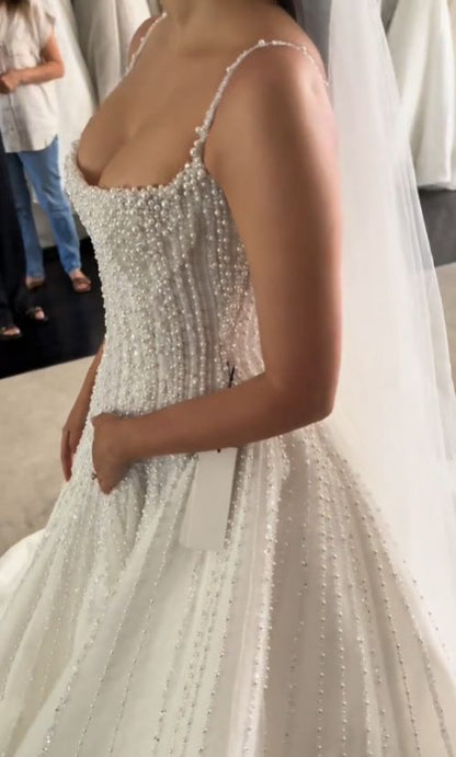 Charming White Pearl Beaded Wedding Dresses Bridal Gown,LTP3811