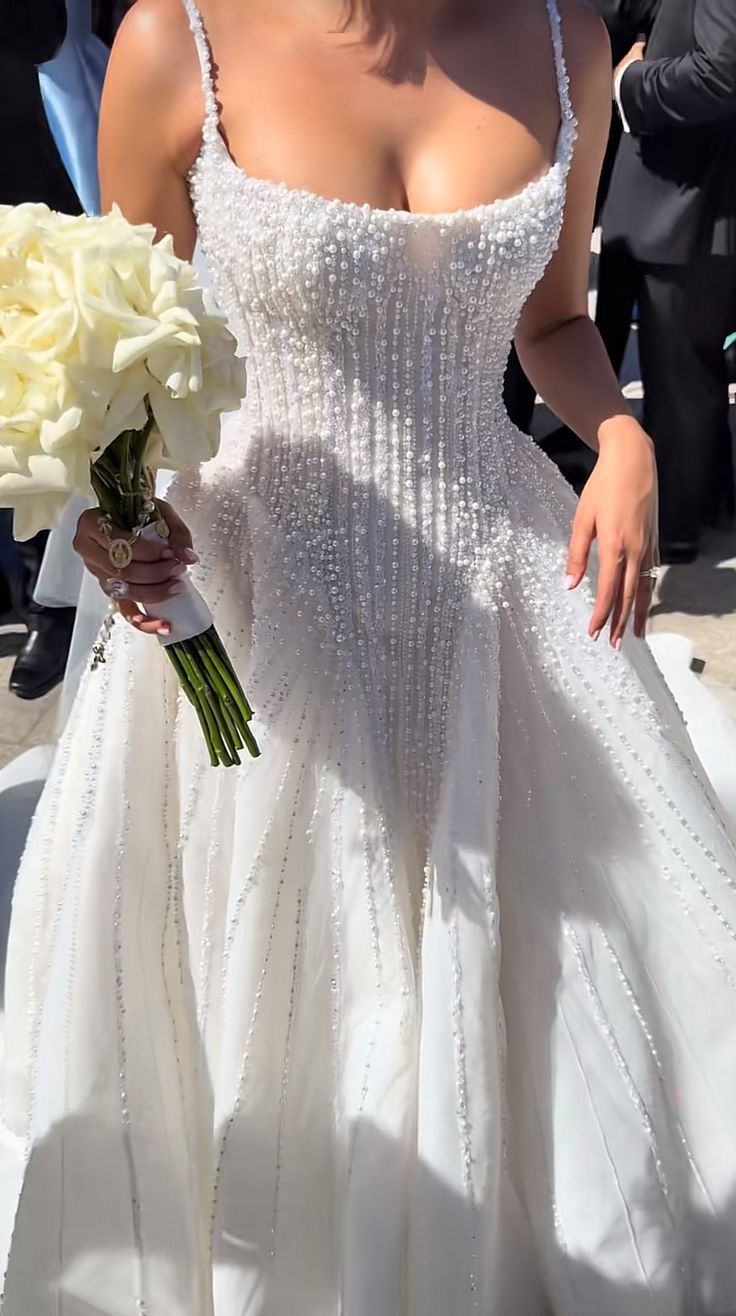 Charming White Pearl Beaded Wedding Dresses Bridal Gown,LTP3811