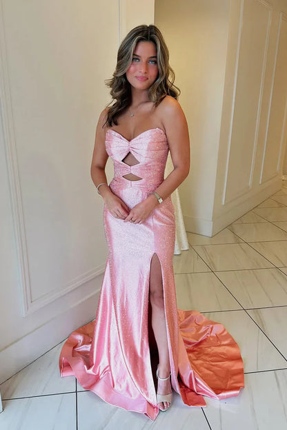 Gorgeous Mermaid Sweetheart Satin Prom Dress with Hot Stone