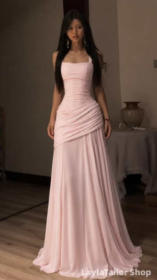Cheap Light Pink Chiffon Long Prom Dress, Bridesmaid Dresses LTP82739
