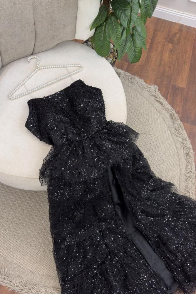 Cheap Prom Dresses Ruffle Sequin Tulle A-line Party Dress Strapless Formal Gown,LTP4436