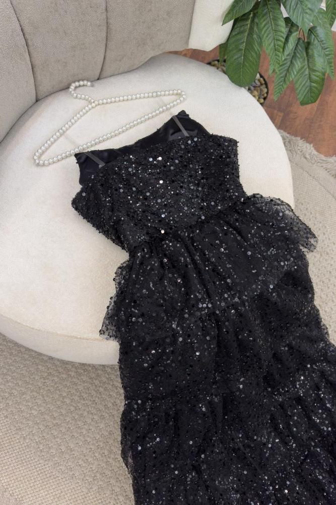 Cheap Prom Dresses Ruffle Sequin Tulle A-line Party Dress Strapless Formal Gown,LTP4436
