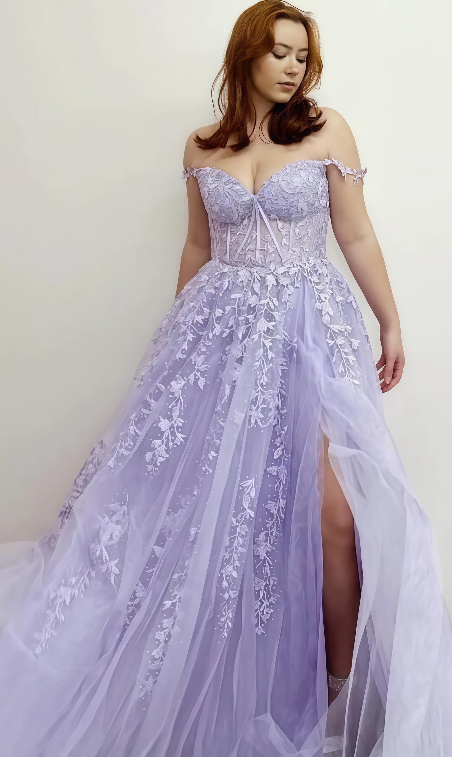 Chic Lilac Appliques Prom Dresses Long Evening Party Gown With Slit,LTP4017