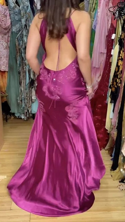 Chic Mermaid Spaghetti Straps Pink Satin Evening Dress Long Prom Dresses,LTP4431