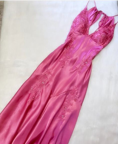 Chic Mermaid Spaghetti Straps Pink Satin Evening Dress Long Prom Dresses,LTP4431
