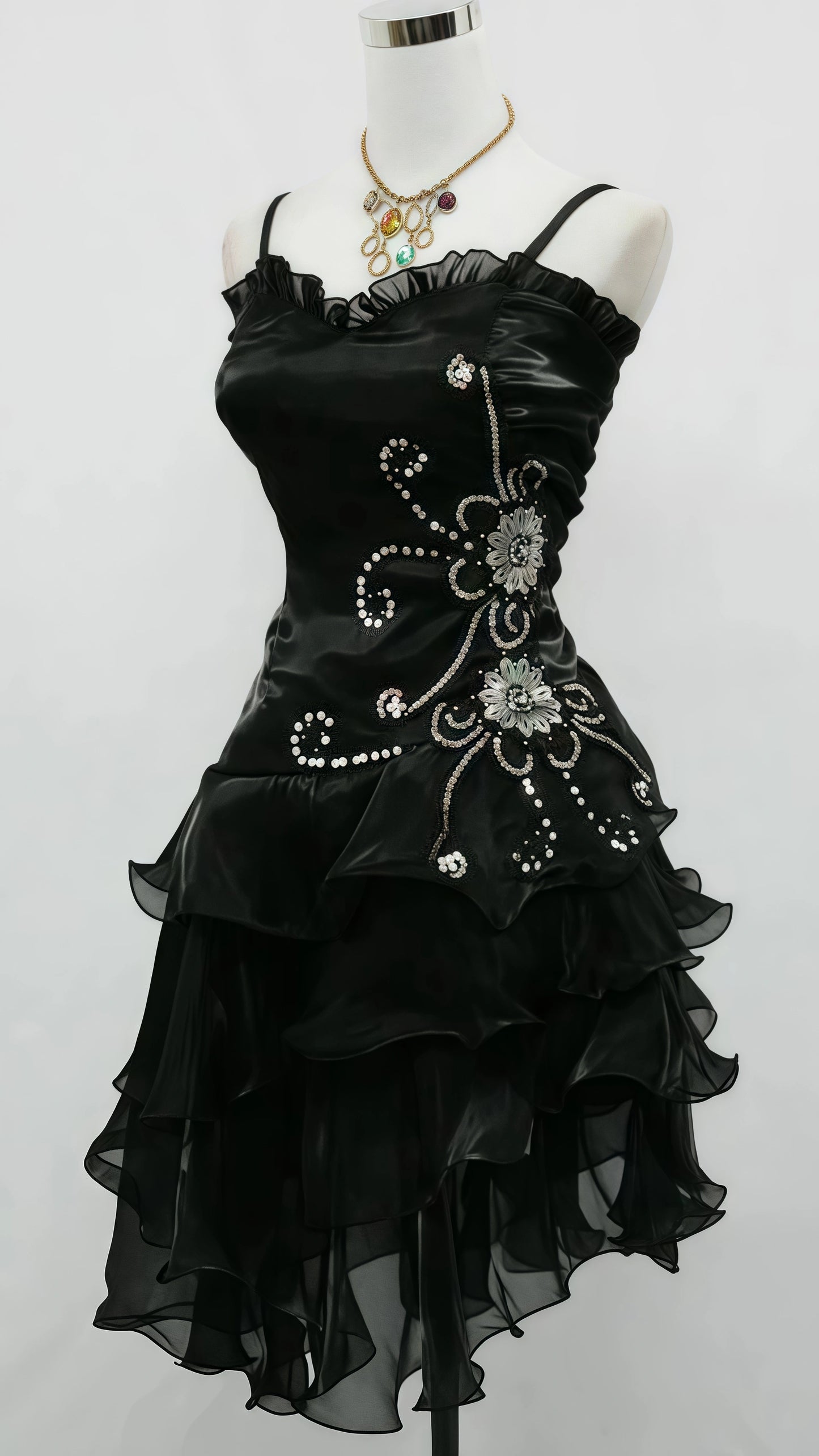 Classic Black Organza Ruffle Short Party Dress, Spaghetti Straps Homecoming Dresses, LTP3723