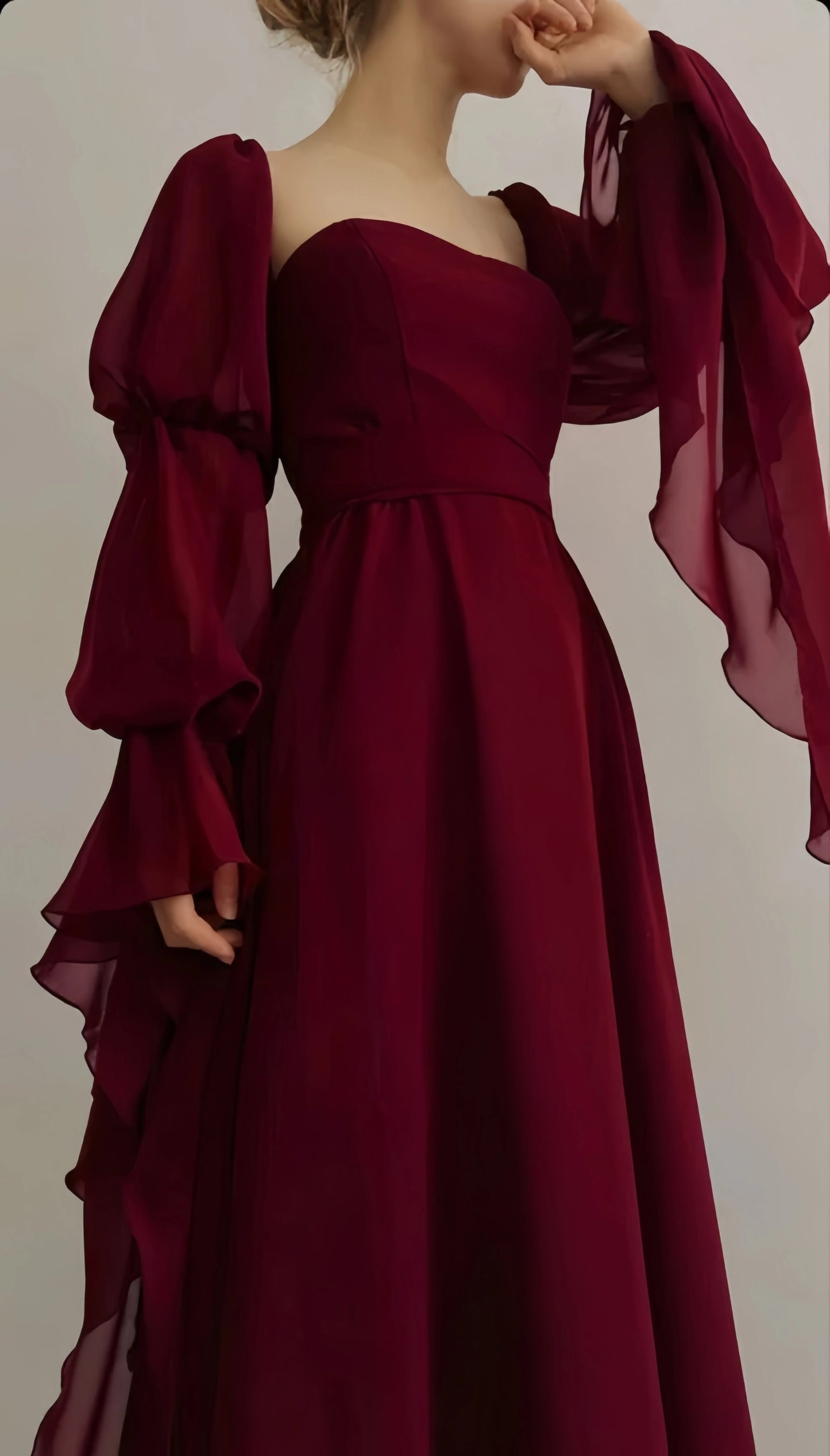 Classic Burgundy Chiffon Prom Dresses Square Neck Evening Party Gown,LTP4125