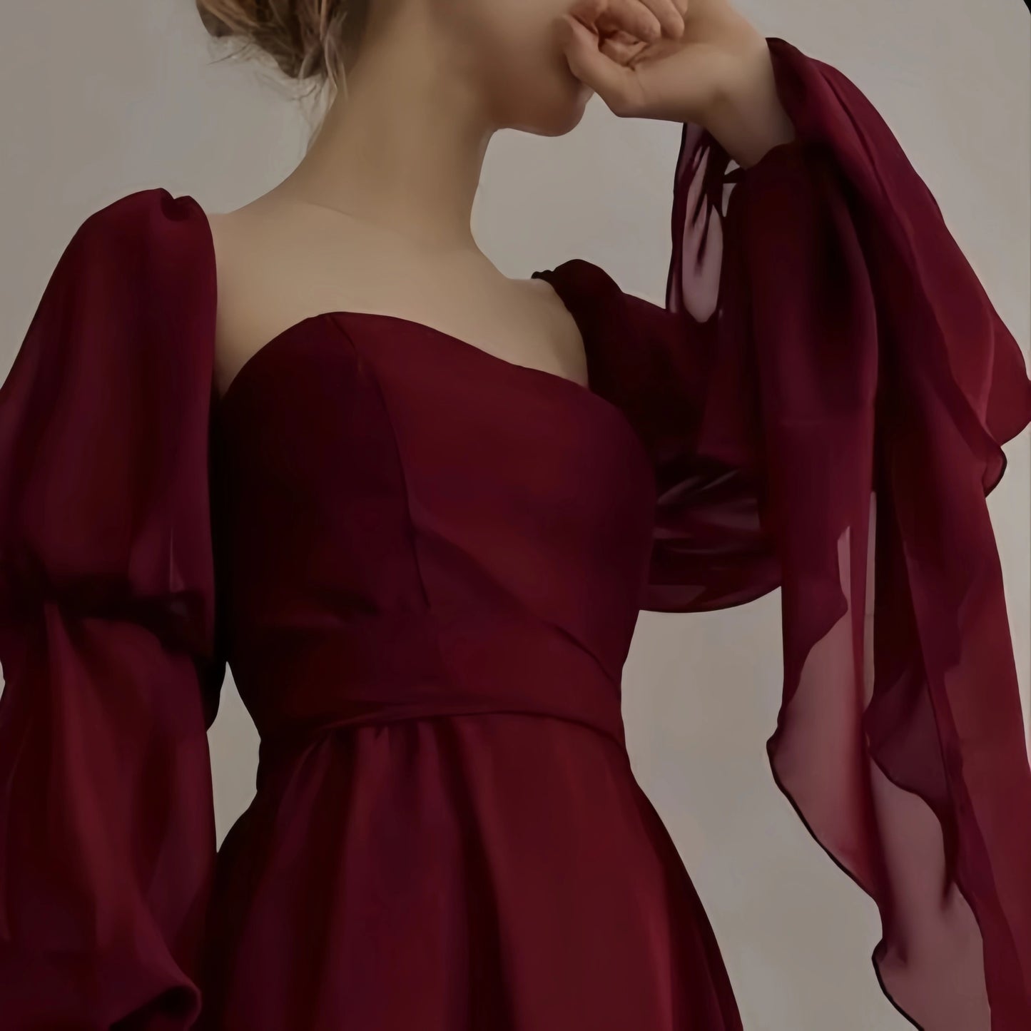 Classic Burgundy Chiffon Prom Dresses Square Neck Evening Party Gown,LTP4125