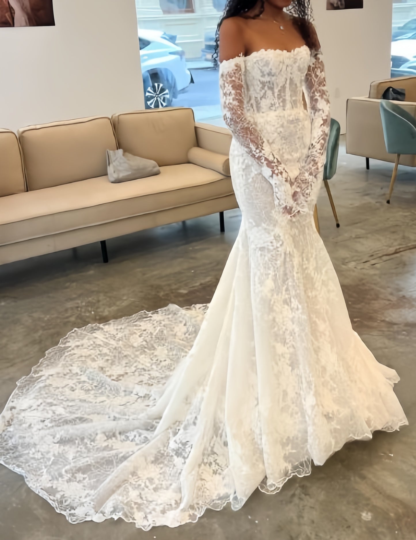 Classic Mermaid Lace Beaded Wedding Dresses Off The Shoulder Bridal Gown,LTP4156