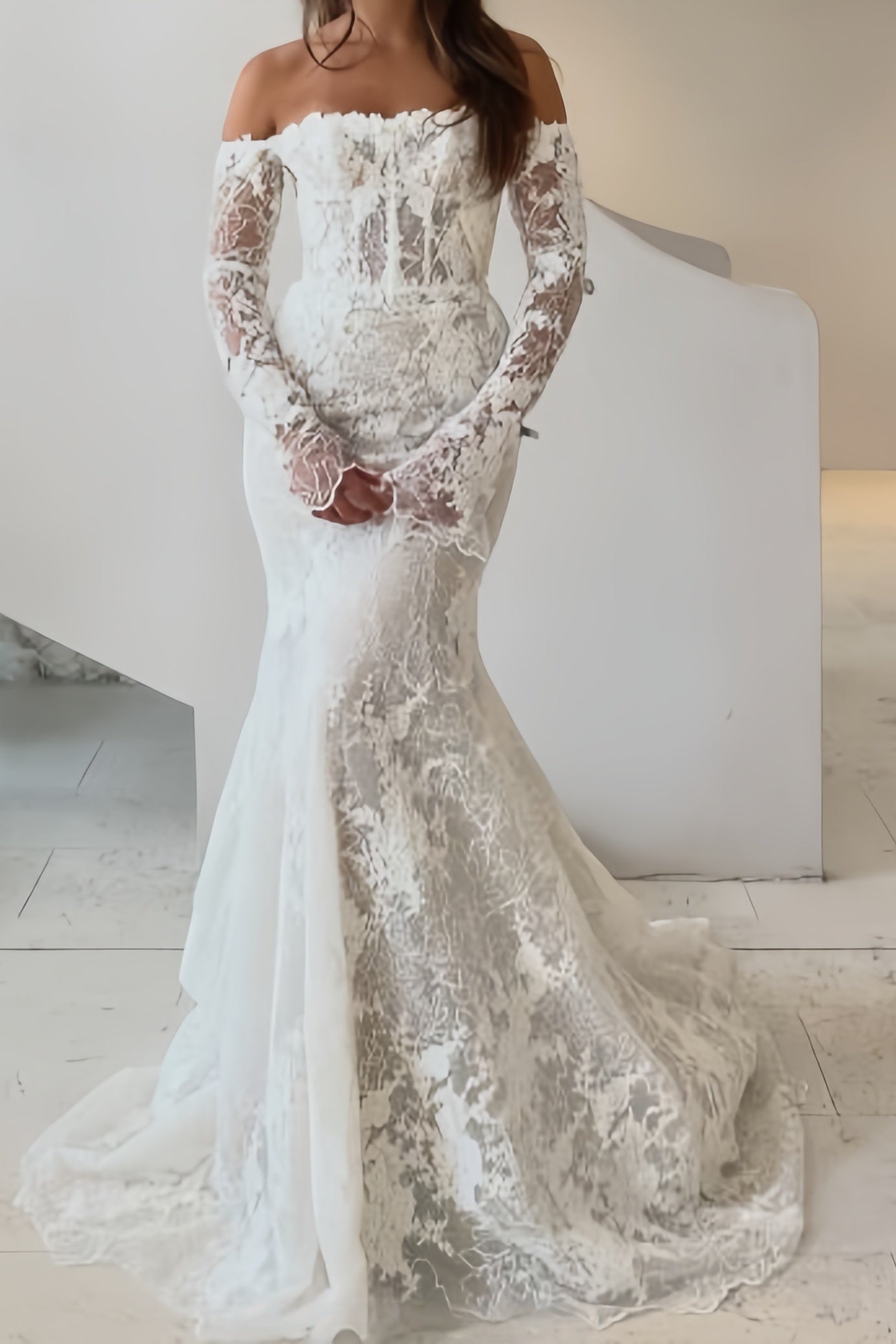 Classic Mermaid Lace Beaded Wedding Dresses Off The Shoulder Bridal Gown,LTP4156