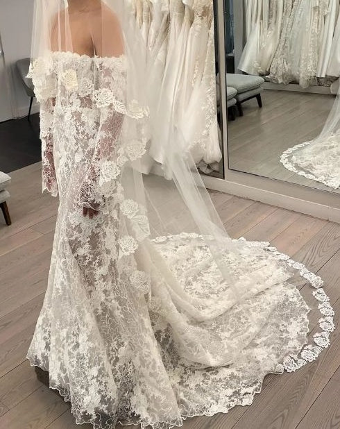 Classic Mermaid Lace Beaded Wedding Dresses Off The Shoulder Bridal Gown,LTP4156