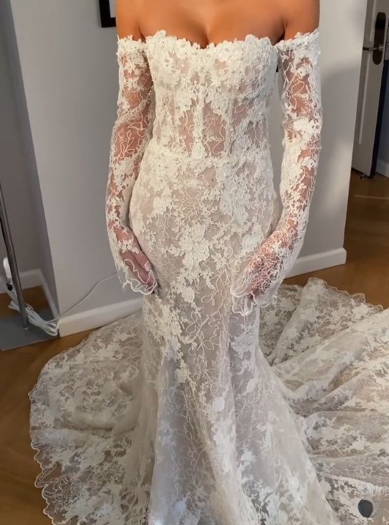 Classic Mermaid Lace Beaded Wedding Dresses Off The Shoulder Bridal Gown,LTP4156