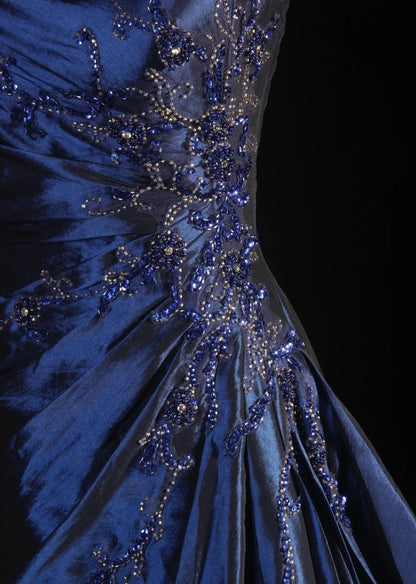 Classic Navy Blue Prom Dress, Vintage Long Party Dress, Beaded Luxury Derss,LTP3662