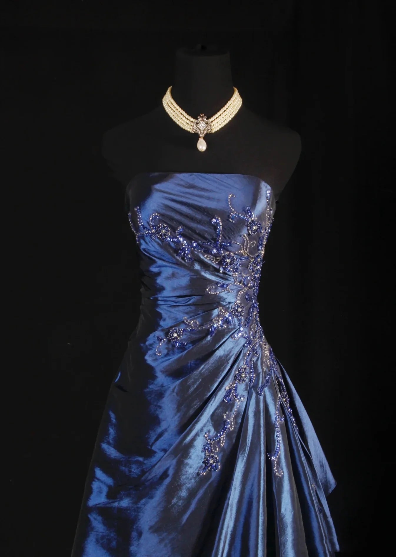 Classic Navy Blue Prom Dress, Vintage Long Party Dress, Beaded Luxury Derss,LTP3662