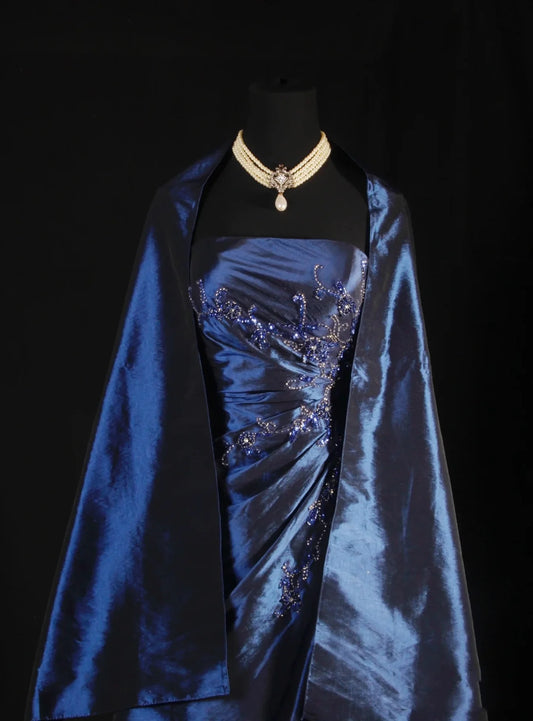 Classic Navy Blue Prom Dress, Vintage Long Party Dress, Beaded Luxury Derss,LTP3662