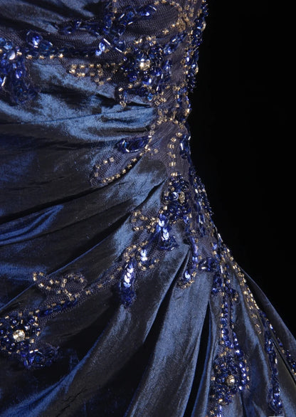 Classic Navy Blue Prom Dress, Vintage Long Party Dress, Beaded Luxury Derss,LTP3662