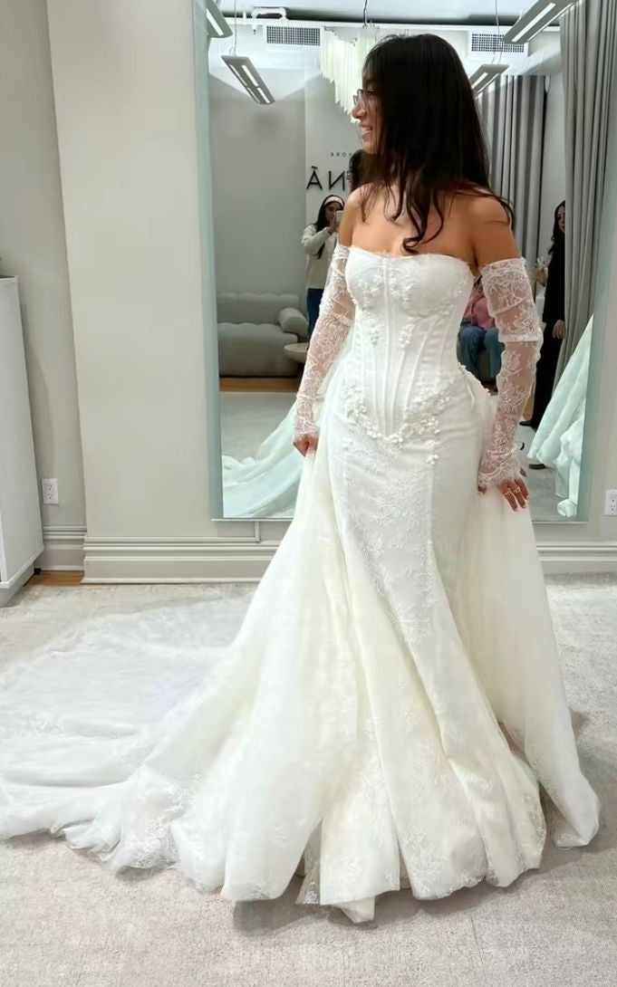 Classic White Lace Sheath Wedding Dresses With Lace Train,LTP4358
