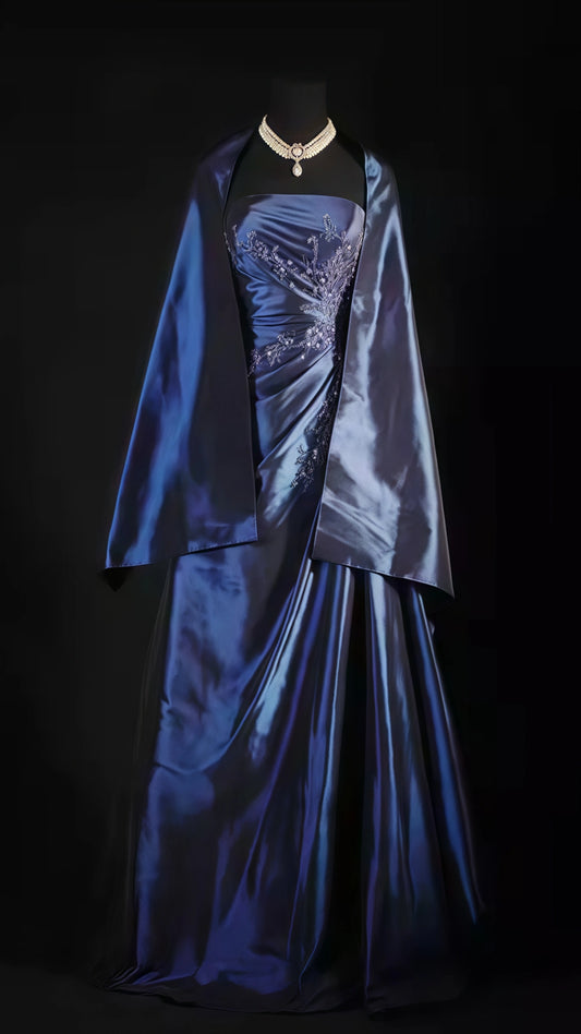 Classic Navy Blue Prom Dress, Vintage Long Party Dress, Beaded Luxury Derss,LTP3662