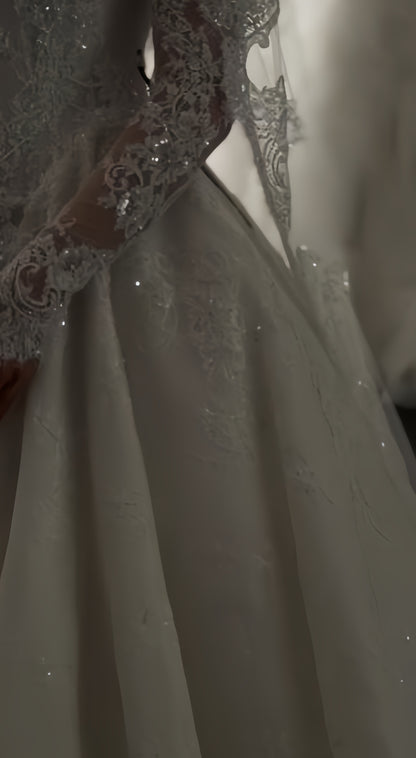 Classy Long Sleeves Ivory Wedding Dresses Off The Shoulder Appliques Bridal Dress, LTP3796