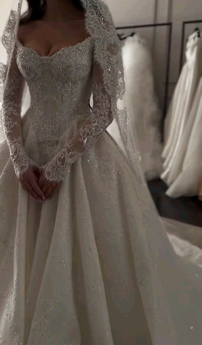 Classy Long Sleeves Ivory Wedding Dresses Off The Shoulder Appliques Bridal Dress, LTP3796