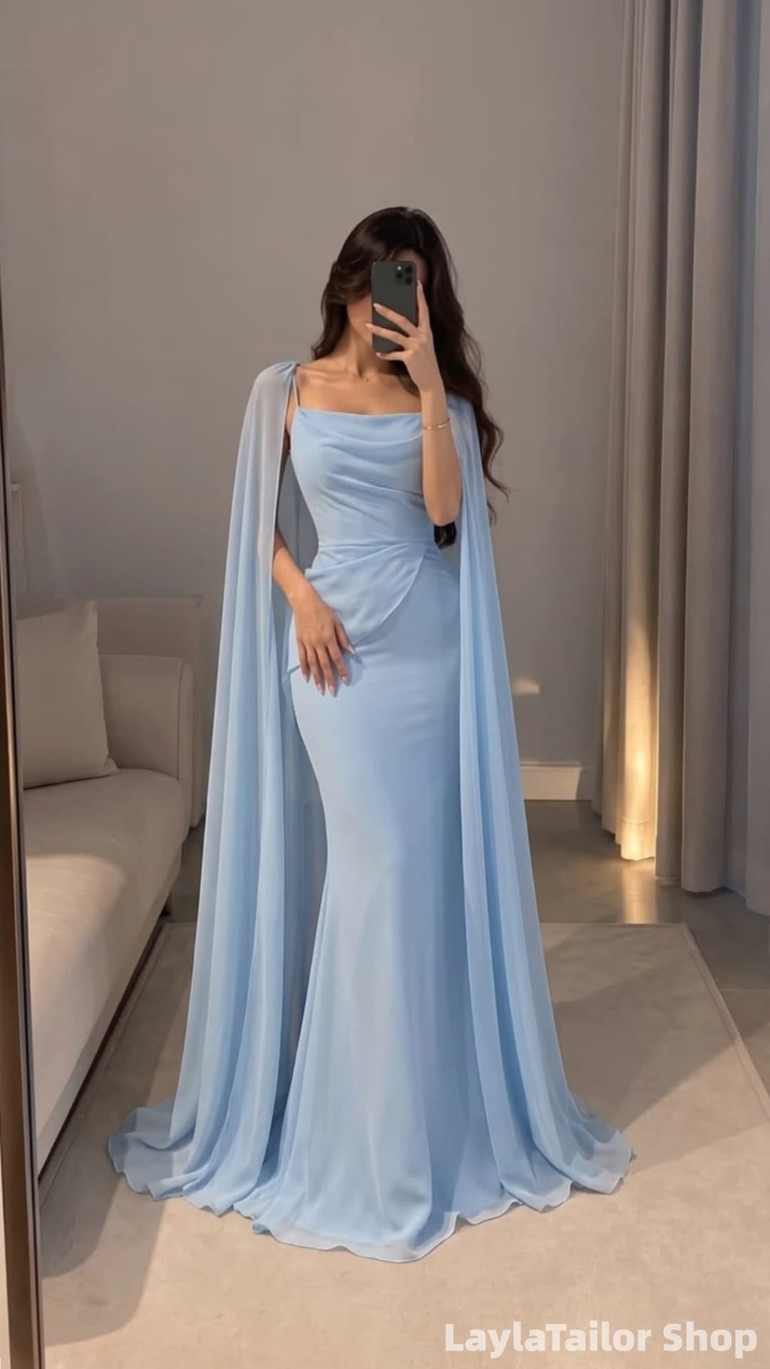 Comfort Light Blue Chiffon Mermaid Long Prom Dress, Bridesmaid Dress LTP82734