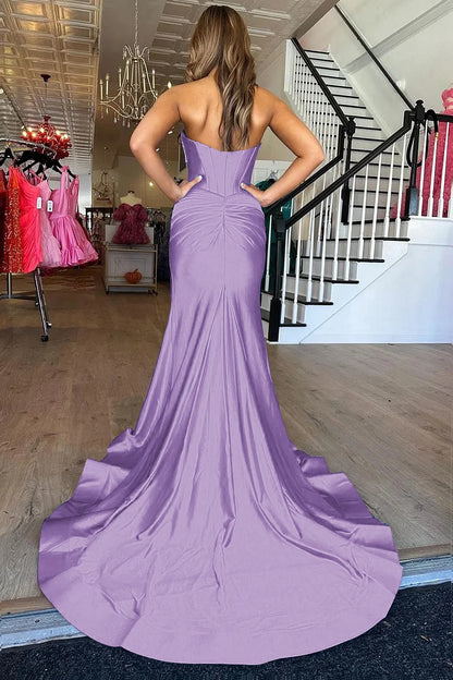 Lilac Cross Neck Mermaid Long Prom Dress With Side Slit