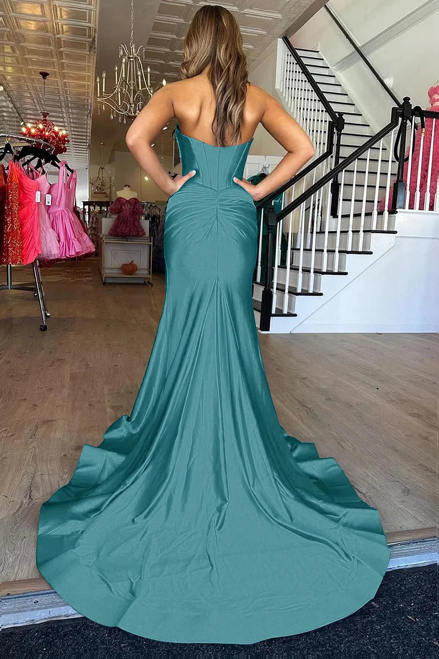 Lilac Cross Neck Mermaid Long Prom Dress With Side Slit