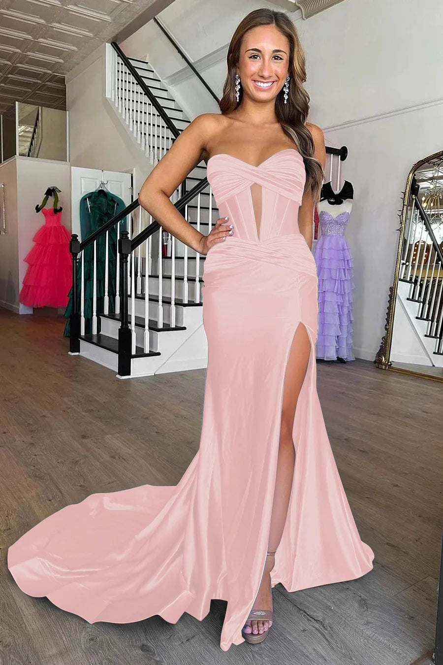 Lilac Cross Neck Mermaid Long Prom Dress With Side Slit