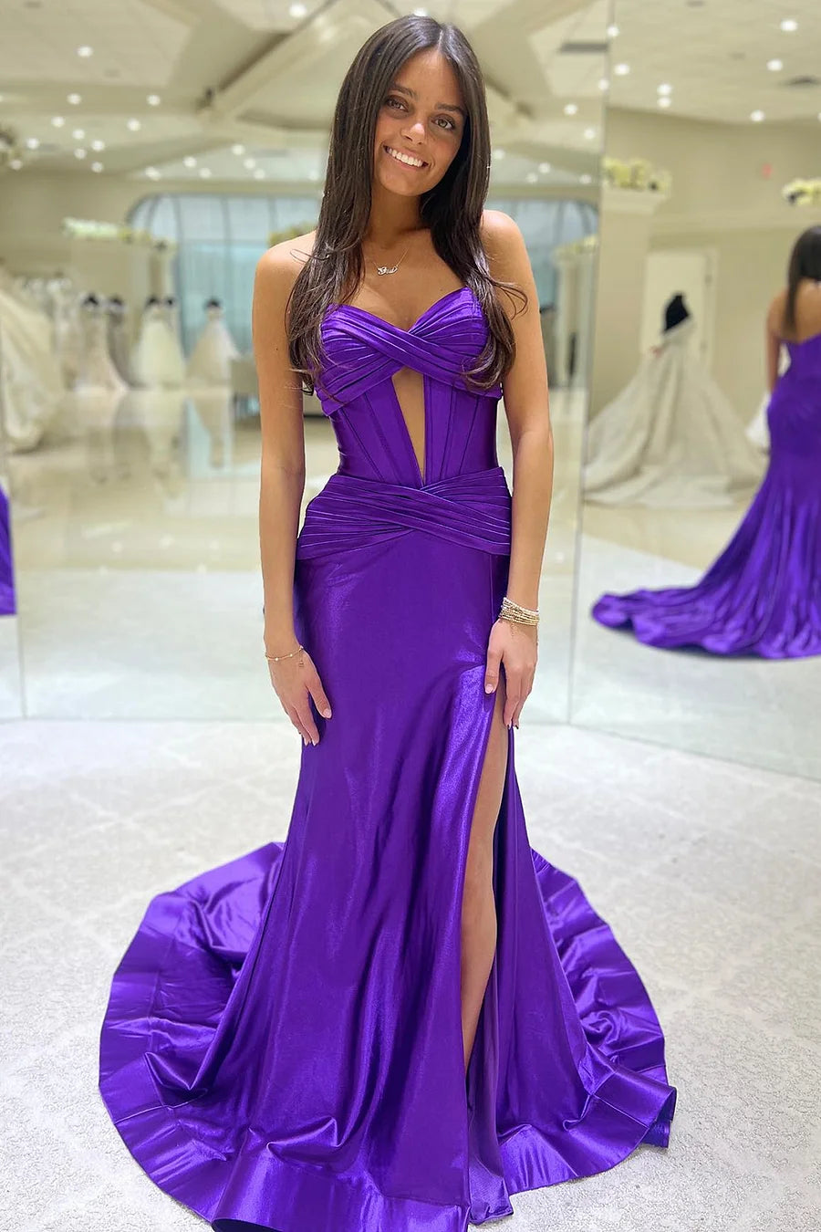 Lilac Cross Neck Mermaid Long Prom Dress With Side Slit